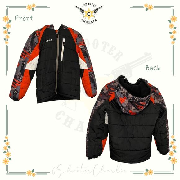 London Fog Winter Puffer Hooded Jacket Youth Boys 10-12 Black with Graphic Print - Picture 1 of 5
